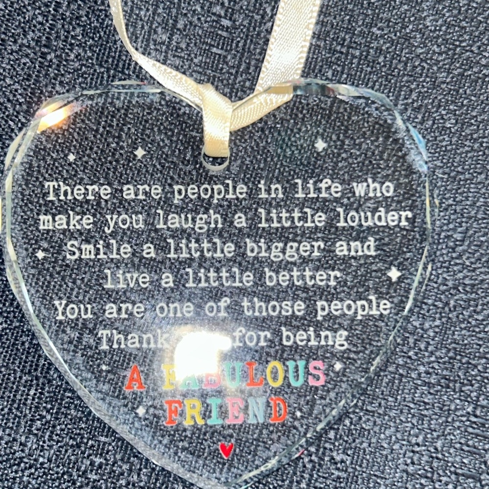 Heart-Shaped Glass Ornament with Colorful Text